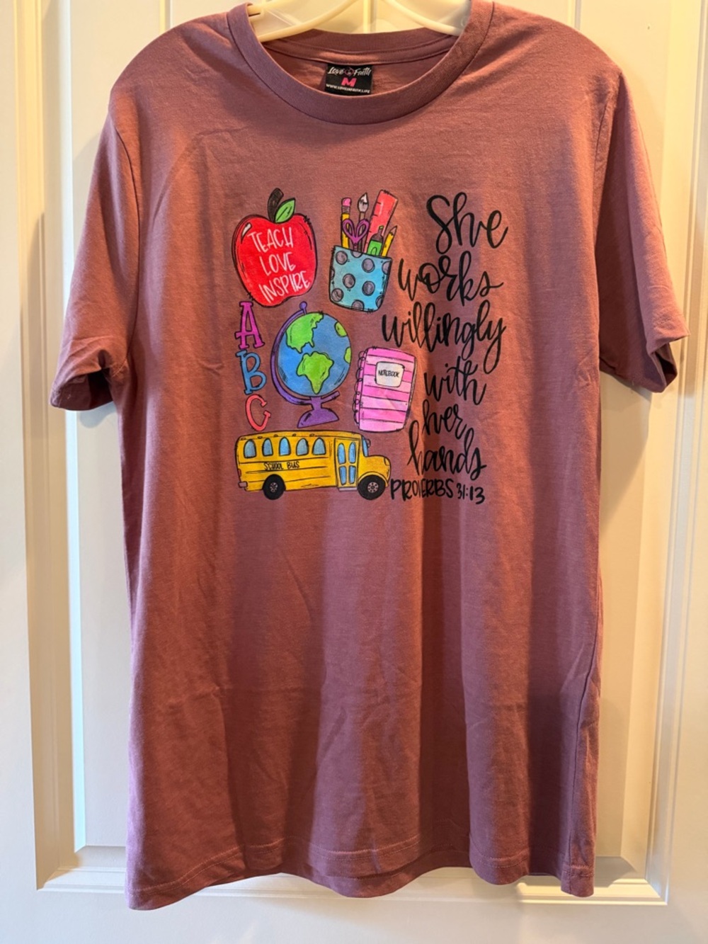 She Works Willingly Mauve Teacher Graphic Tee